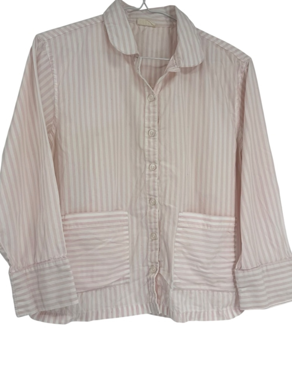 LAKE Pajama Top Pink White Stripe Cotton Button Front Women’s Size Small